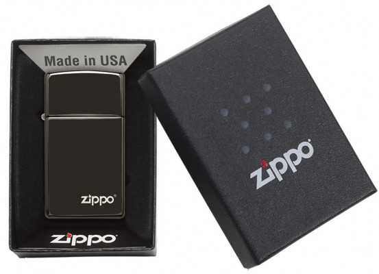 Zippo Slim® High Polish Black Zippo Logo öngyújtó, Z28123ZL